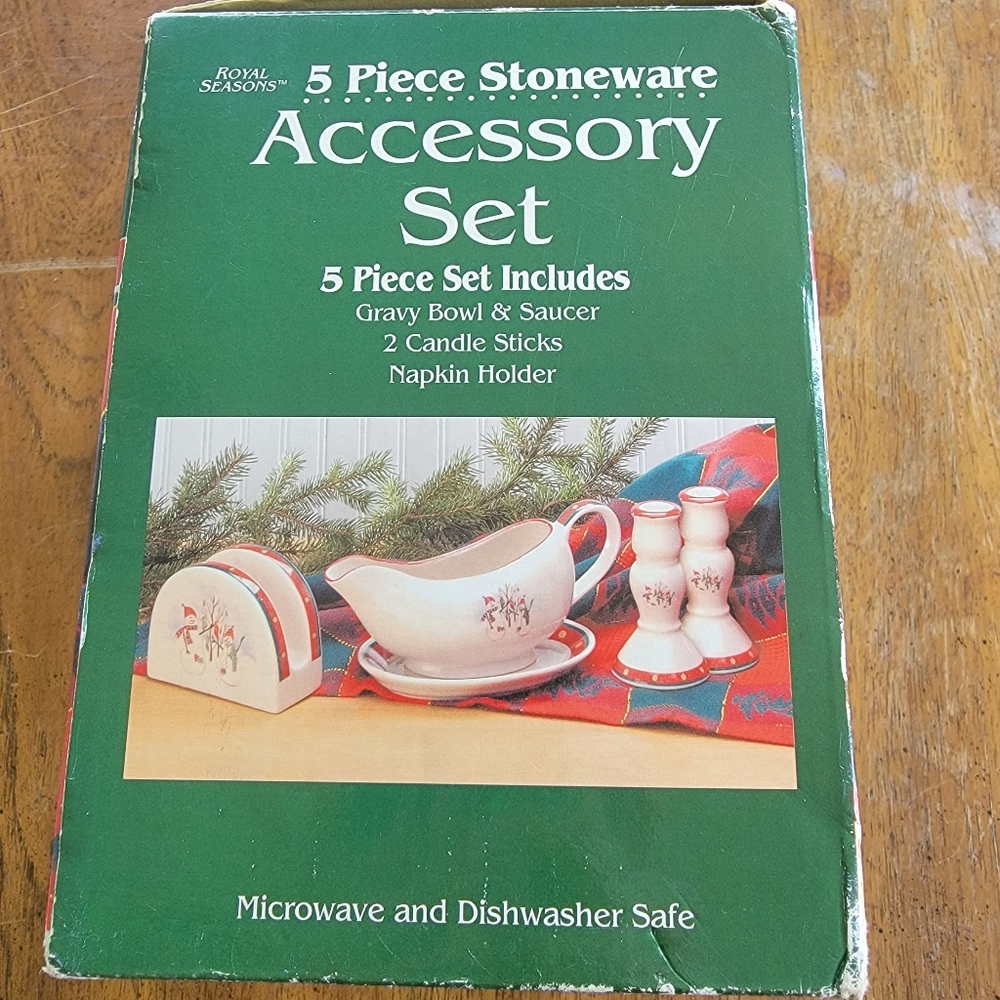 Vintage Royal Seasons Snowman 5 Piece Dining Accessory Set - New
